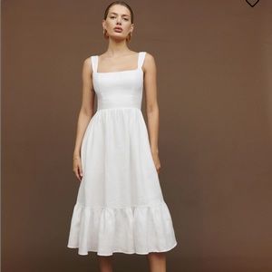 Reformation White Midi Linen Square-Neck Dress